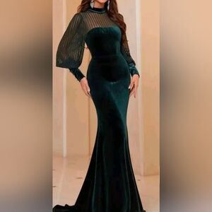 Elegant Dark Green Velvet Dress Christmas Party